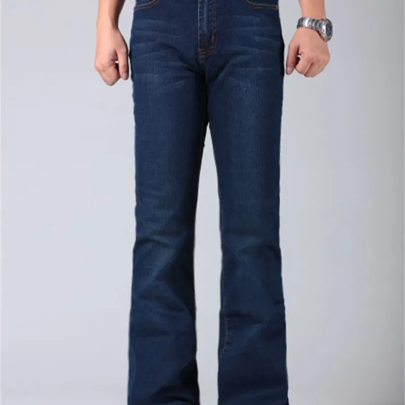 Herrens blossade ben jeans byxor hög midja lång flare för män bootcut blå hommes klockbotten jeans män 210622274j