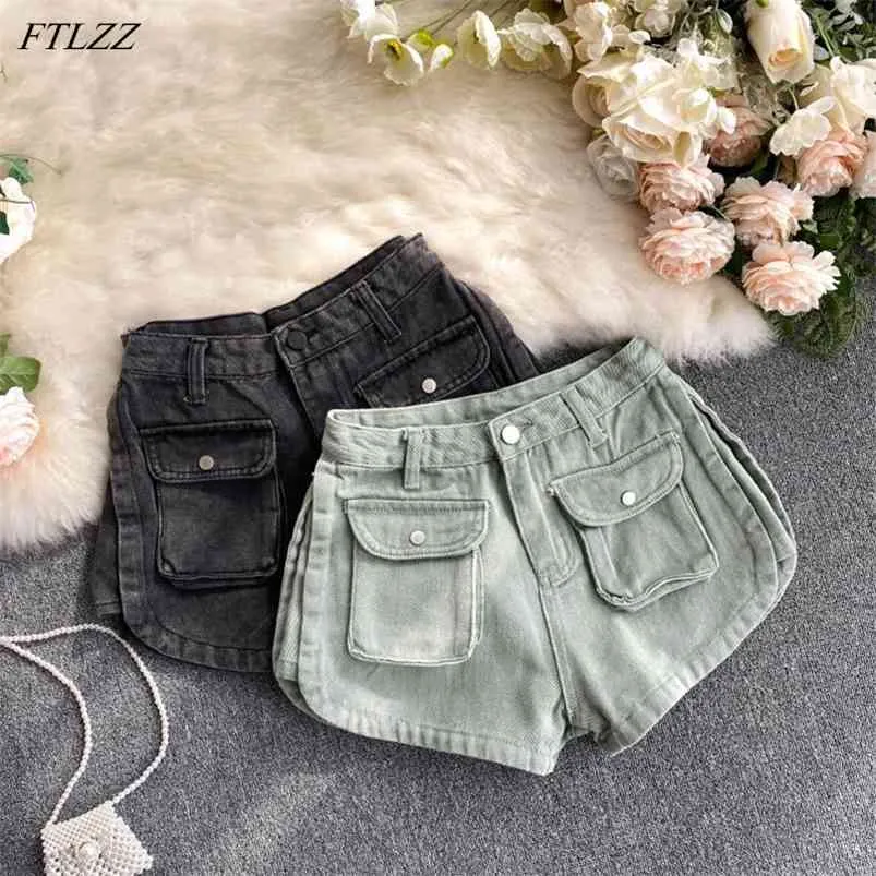 Spring Summer Women High Waist Vintage Denim Shorts Sexy Female Wide Leg Split Black Jeans 210430