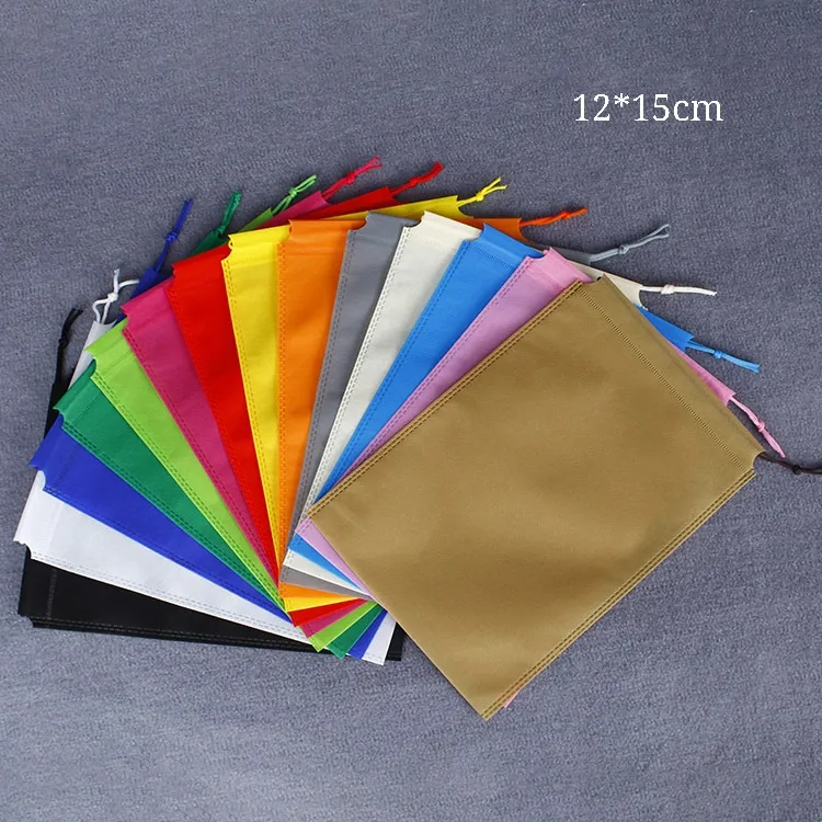 10*15cm Non-woven One End Toy Packing Bags Colorful Packaging Geocery Storage Pouches with Drawstring Customized Logo on It