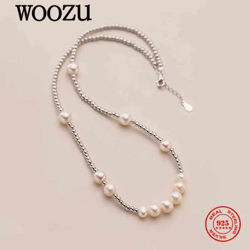 Woozu Orygine 925 Sterling Silver Koreański Słodki Barok Pearl Koralik Obojczyk Naszyjnik Dla Kobiet Ślub Rocznica Biżuteria Prezent