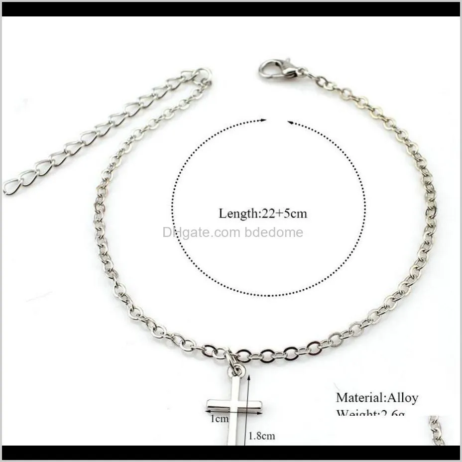 fashion jewelry simple stlye cross pendant gold and silve plated metal chain for women foot anklet gift