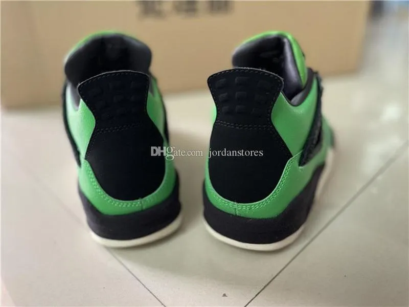 Genuine Jumpman 4 4s men's basketball shoes Manila limited green snake color matching sports shoelace shoe box full size shipping 40-47.5