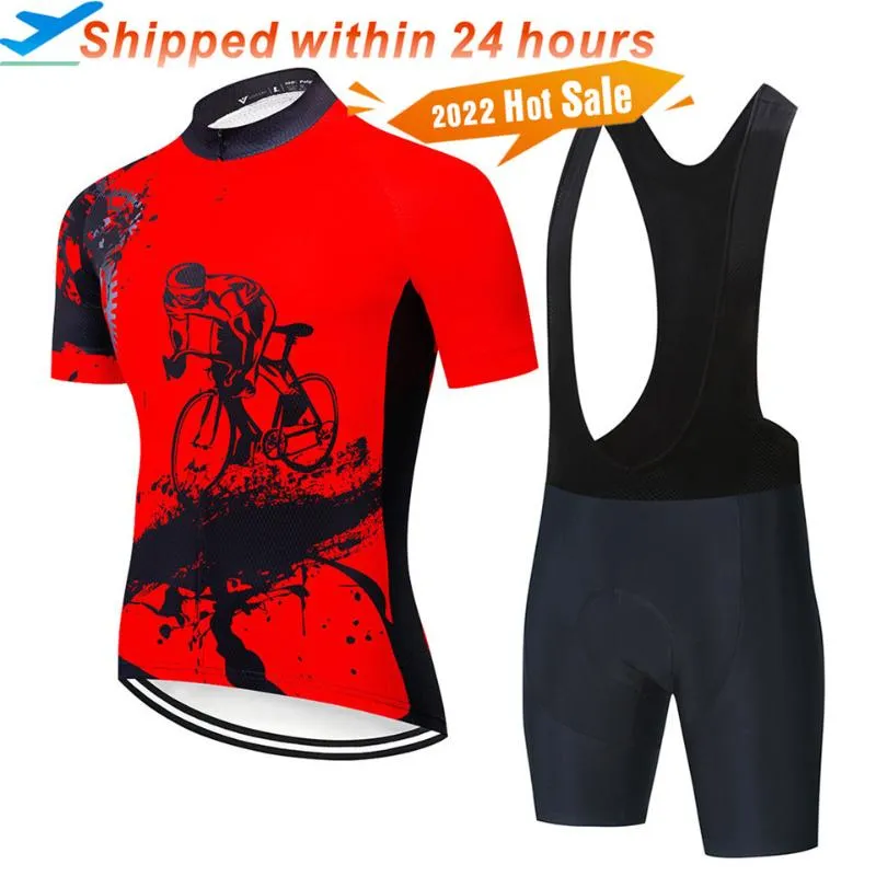 Racing Set 2022 Short Sleeve Cycling Jersey Set 19D Bib Pants Ropa Ciclismo Bicycle Clothing Breattable 100% Polyester