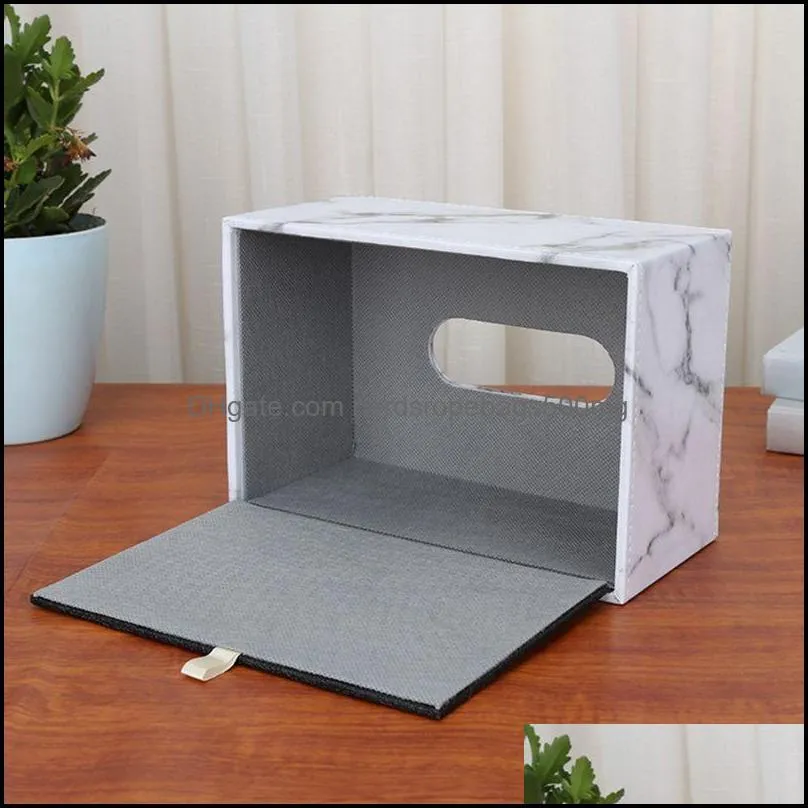 Tissue Boxes & Napkins Rectangular Marble PU Leather Facial Box Cover Napkin Holder Paper Towel Dispenser Container For Home Office Car