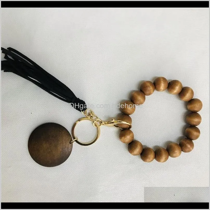 6 styles wooden bracelet keychain with tassels key diy wood fiber pandent wood bead bangle key decorate fashion lla654 1650 q2