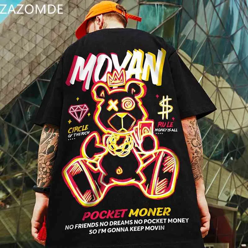 Zazomde Hip Hop T-shirt Harajuku manches courtes en vrac Hommes Poker Bear T-shirt Casual O-Cou Summer Marque surdimensionné Punk Vêtements 210629