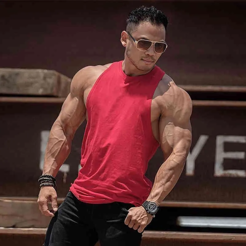 Débardeur de sport homme en Coton Imprimé Musculation Fitness Gym Grande  taille -Vert
