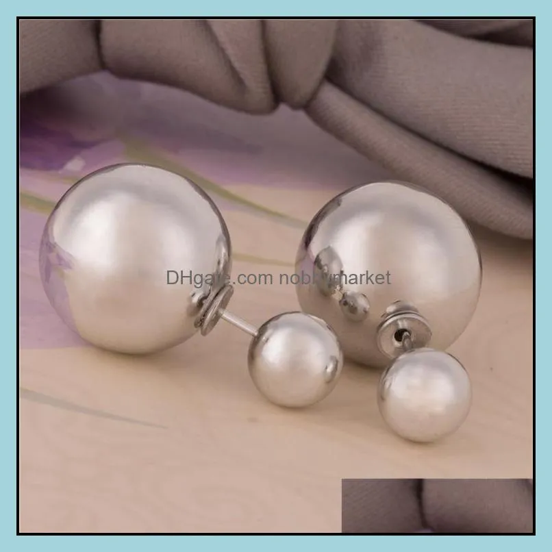 Lovely candy Colors Double Side Pearl Stud Earrings Big small ball Ear rings For women Girl Fashion Jewelry Gift in Bulk