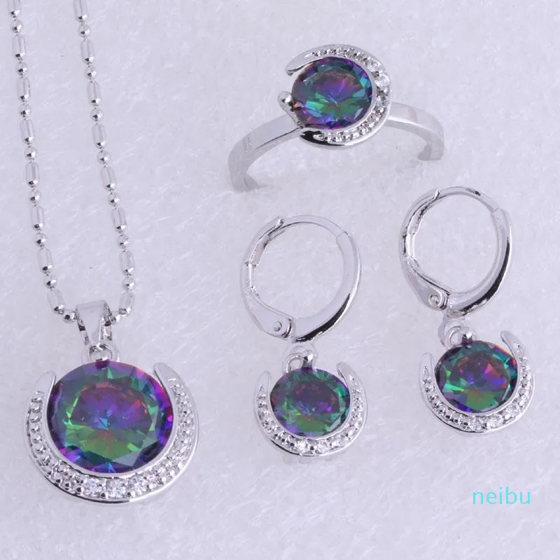 Oorbellen ketting liefde monoloog charmante maan multicolour mystieke kristal zilveren kleur hanger drop ringen sieraden sets