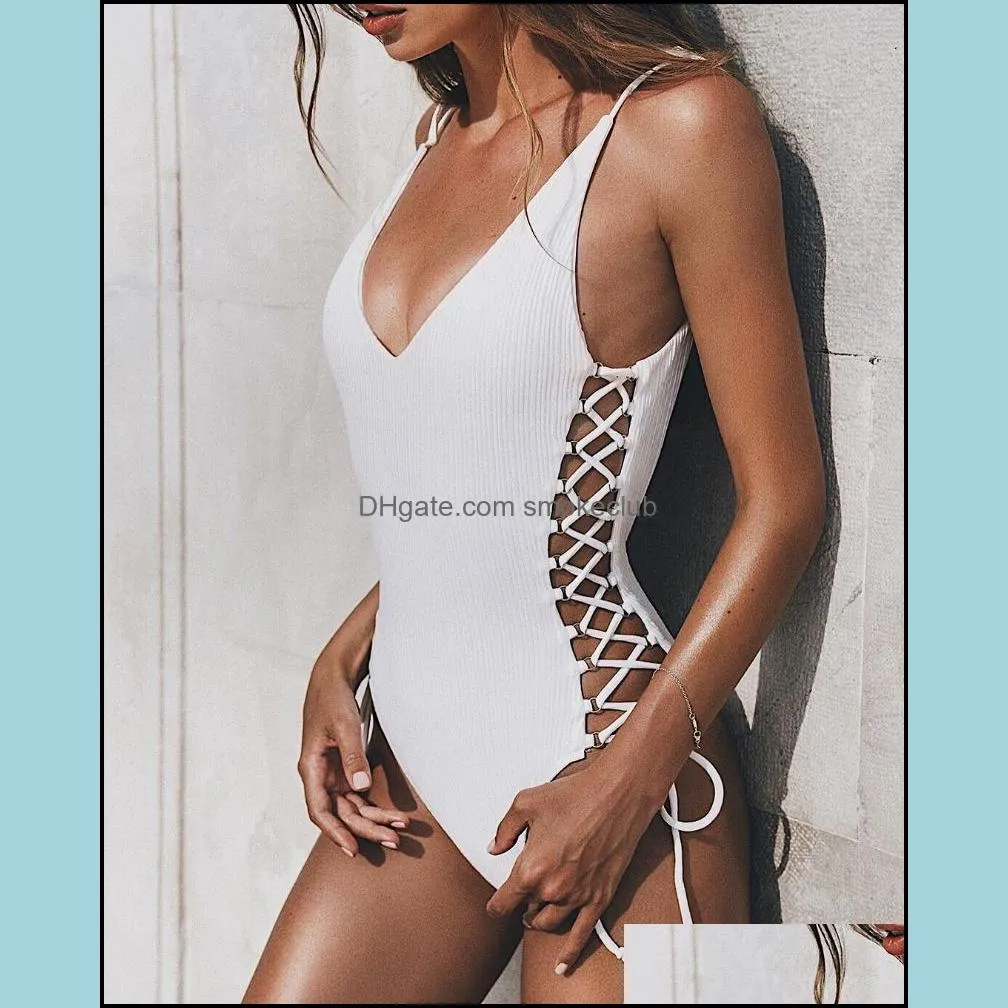 Solid Color One-Piece Swimsuit Strap Bikini Sexy High Waisted One Piece Women Bathing Suit Suits