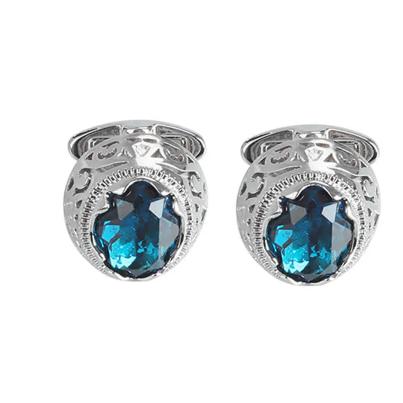 High Quality Blue And Green Crystal Round Cufflinks Without French
