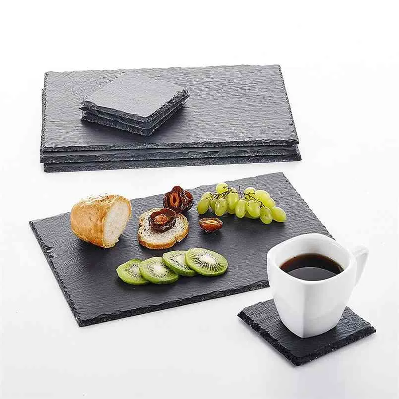 MALACASA Natural Slate Stone Placemats Set In With Coasters Perfect For