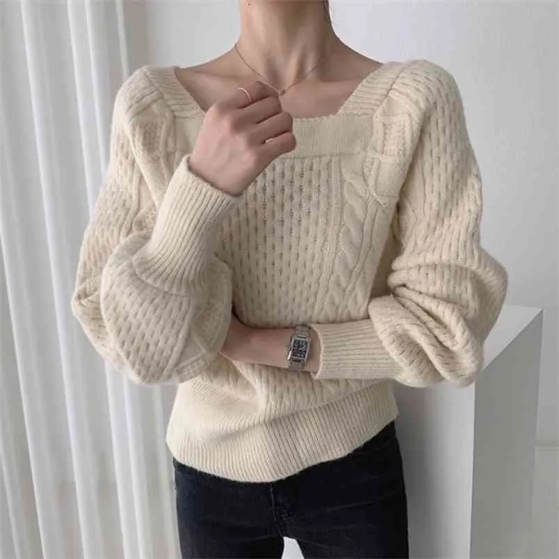 Koreańskie eleganckie eleganckie damskie swetry skręcone dzianiny pulower z długim rękawem spadek zima ciepły dzianina przyczynowe solidne skoczkowie 210514