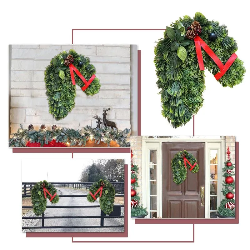 Christmas Decorations Winter Wreath Farmhouse Double Horse Head Artificial Green Leaves Door Wall Window Decoration