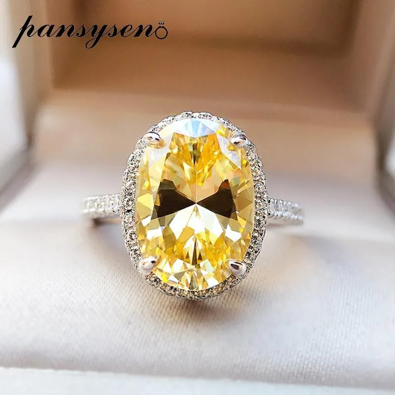 100% 925 Sterling Silver Oval Cut Citrine Symulowane Moissanite Diamonds Pierścień Kobiety Wedding Party Fine Jewelry Hurtownie Hurtowe pierścienie klastrowe