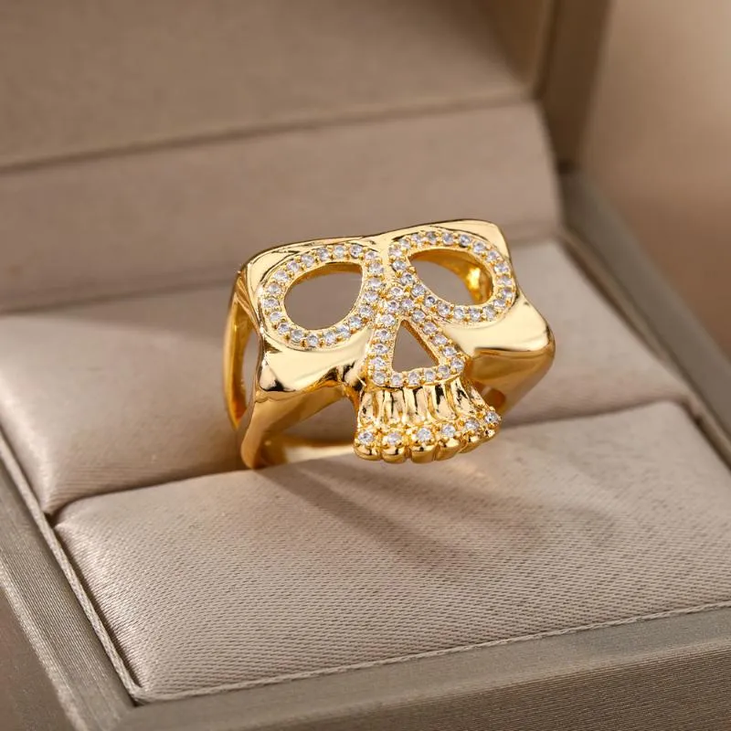 Trouwringen Gothic Punk Ring Voor Mannen Vrouwen Retro Skeletschedel Man Vrouw Vinger Goud Zirkoon Masker Partij Sieraden Accessoires 2021 BFF