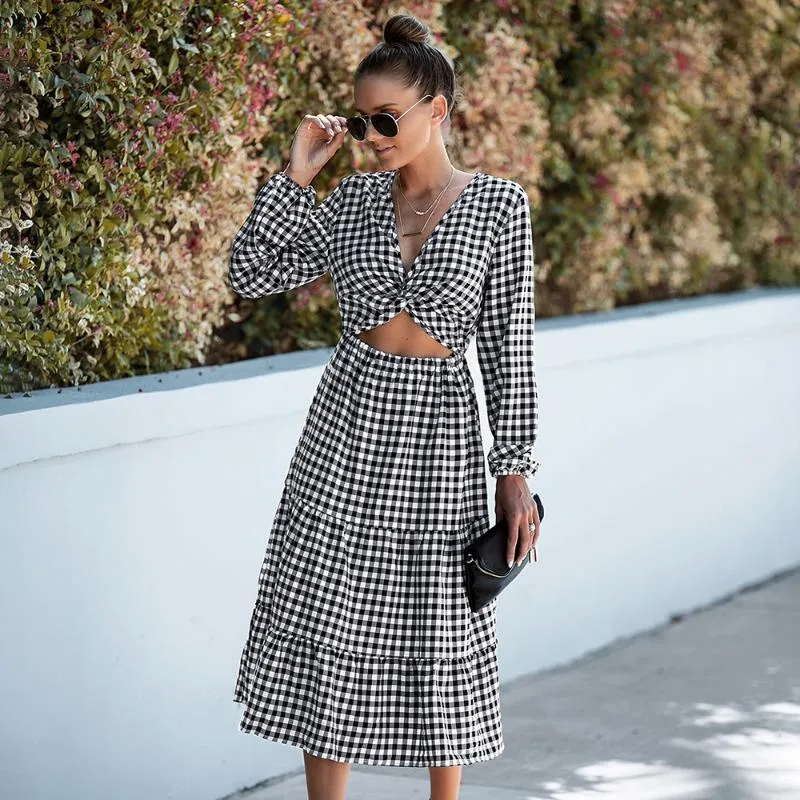 2022 Retro Plaid Talbots Casual Dresses With Independent Stand