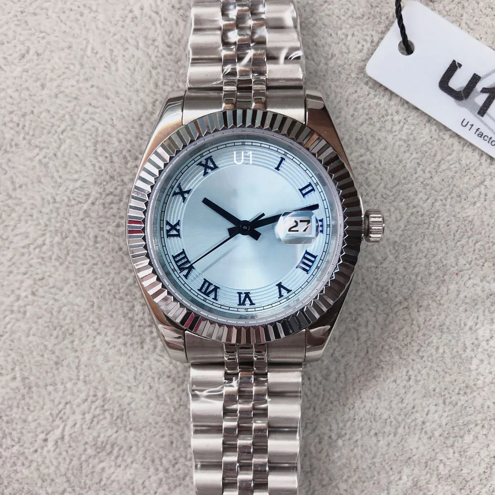 U1 Factory ST9 Baby Blue Dial Watch gecanneleerde bezel automatische beweging 41 mm mannen horloges roestvrijstalen heren jubileumriem polshorloges