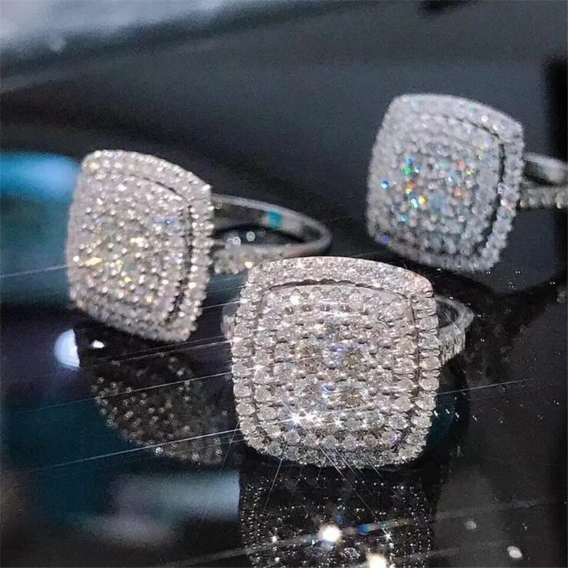 Size 6-10 Women Fashion Wedding Ring Sparkling Jewelry Sterling Sier Pave White Sapphire CZ Diamond Gemstones Female Eternity Engagement Band Rings Set