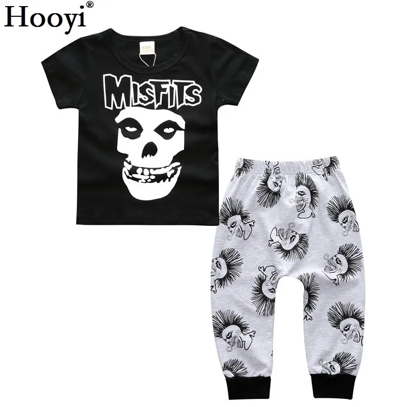 Halloween Misfits Baby Boy Kläder Set Skelett Spädbarn T-Shirt Byxdräkter Skalle Bomull Barnkläder Outfit 70 80 90 100 210413