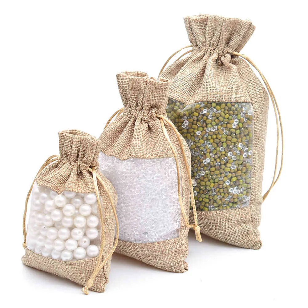 Organza Jute toile de Jute sac à cordon faveurs de fête de mariage sacs-cadeaux pour grains de café bonbons maquillage bijoux emballage 50 pièces