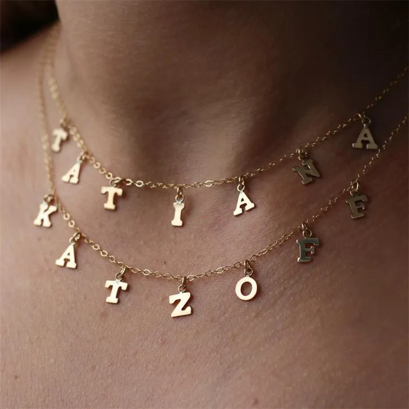 Nome de colar de letra inicial Gargantilha 14k ouro cheia de jóias número pingentes para mulheres