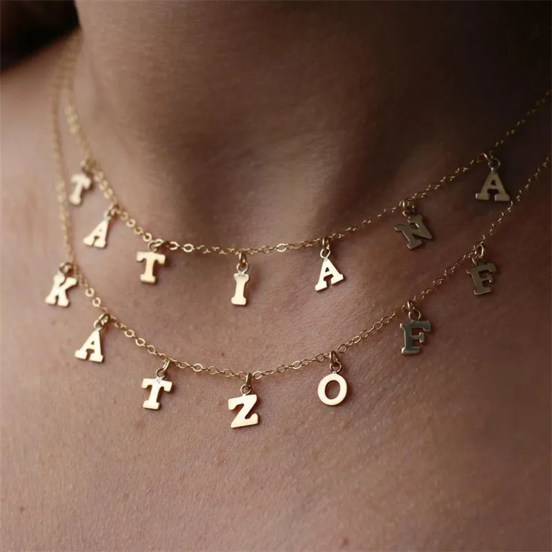 Collana lettera iniziale Nome Choker 14K Gold Pendenti di gioielli pieni oro per le donne