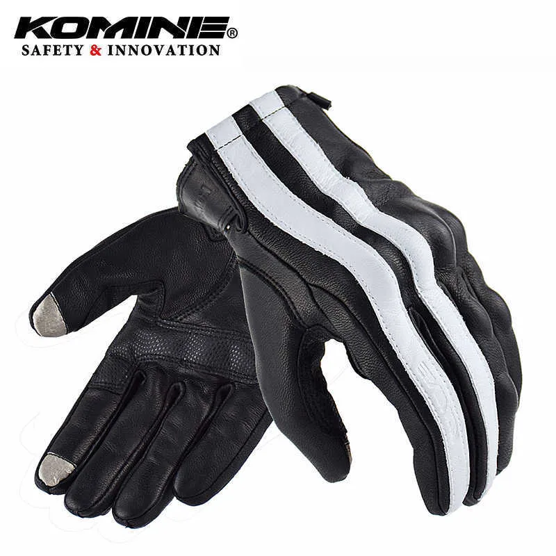 KOMINE Leather Stripe Pando Moto Gloves For Men Breathable
