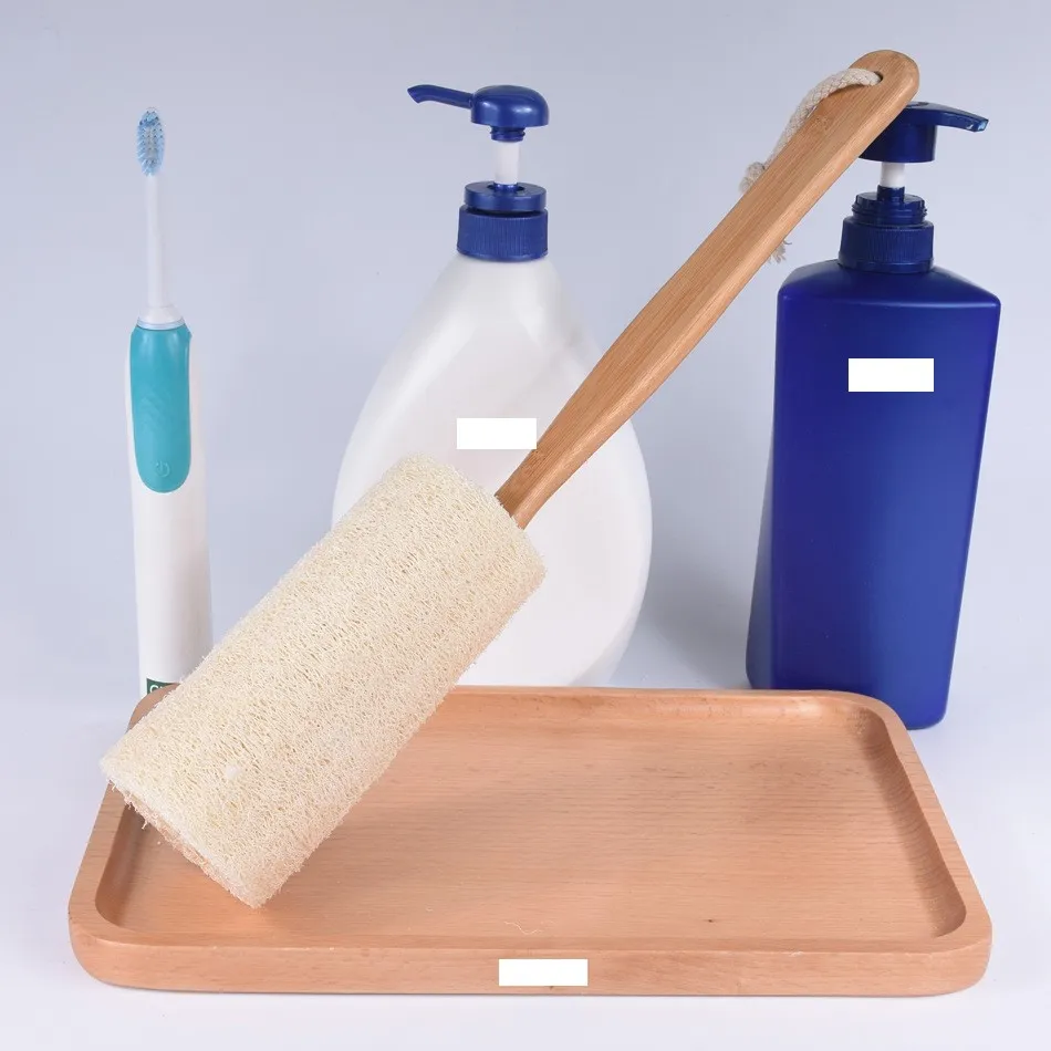 Natural Loofah Bath Brush with Long Wood Handle Exfoliating Dry Skin Shower Body Scrubber Spa Massager DH8580