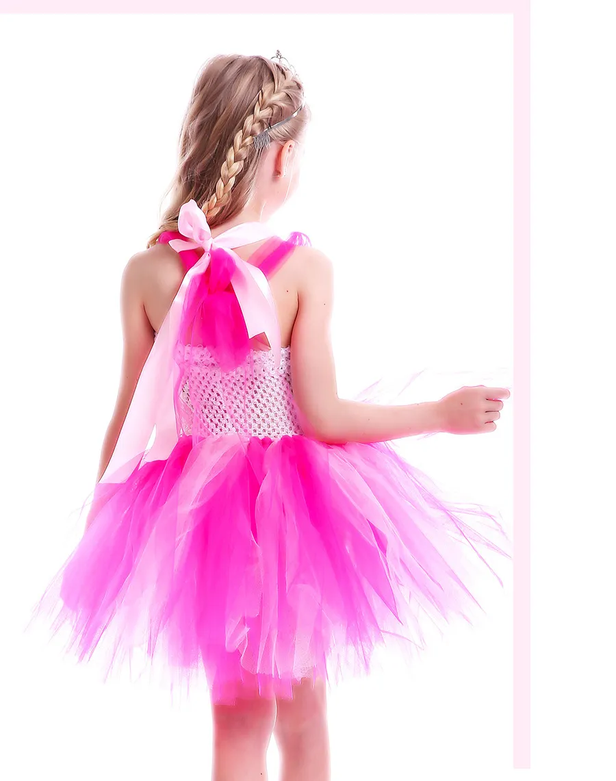 Girls Flamingo Princess Dress Pink Flower Tulle Clothes Kids Birthday Party Dresses Brand Animal Costume Flamingo Vestidos (7)
