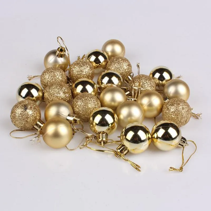 Party Decoration 24pcs 4cm Julgran Hängande bollar Plasthängen Ornaments dekorationer (Golden)