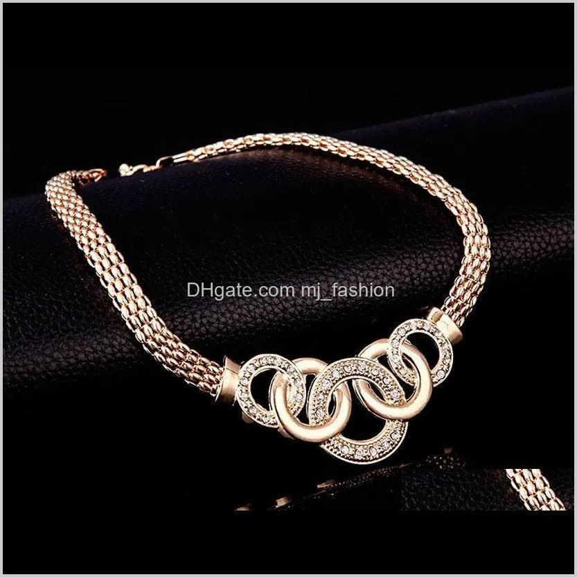 bracelets necklaces earrings rings sets women fashion rhinestone plated alloy circles party jewelry set wholesale 1611