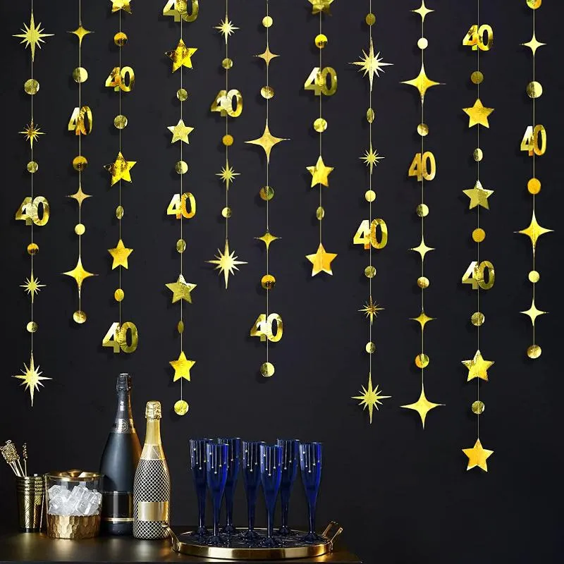 Partijdecoratie Goud 40ste Verjaardag Banner Decoraties Nummer 40 Cirkel Dot Twinkle Star Garlands Opknoping Backdrop voor jaar oud