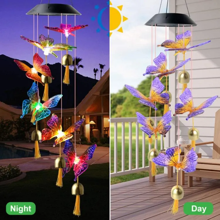 Lampes solaires Power Wind Bells Carrelage Crystal Ball Hummingbird Papillon Dragonfly Étanche Étanche Lumière extérieure pour patio Yard Garde Garde