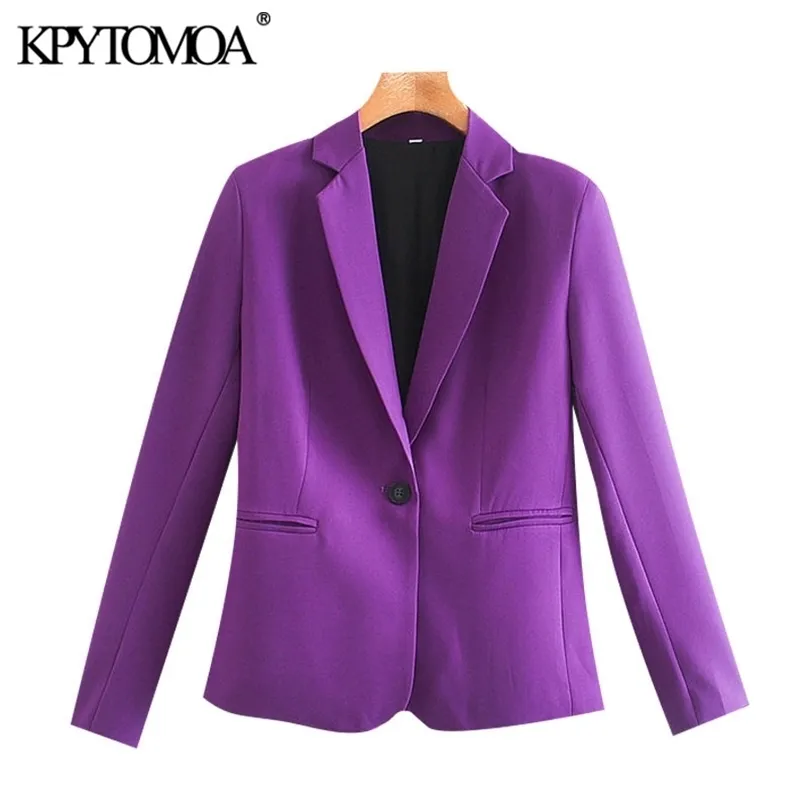 KPYTOMOA Kadınlar Moda Ofis Giyim Temel Blazer Ceket Vintage Uzun Kollu Cepler Kadın Giyim Şık 211019 Tops