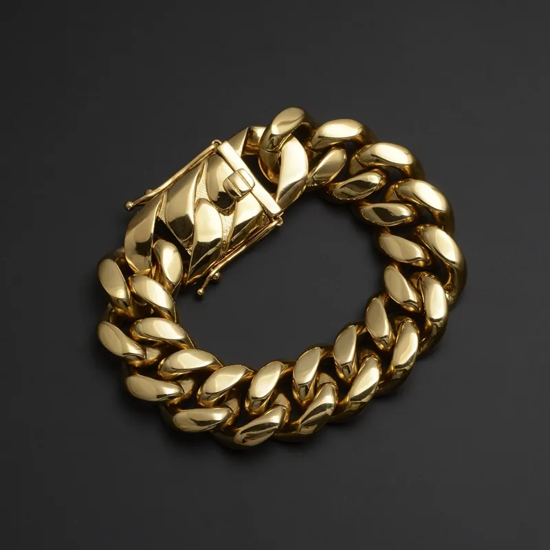 Mens Gold Cuban Link łańcuchy Hip Hop Biżuteria 22m Bracelet ze stali nierdzewnej Naszyjnik3915860