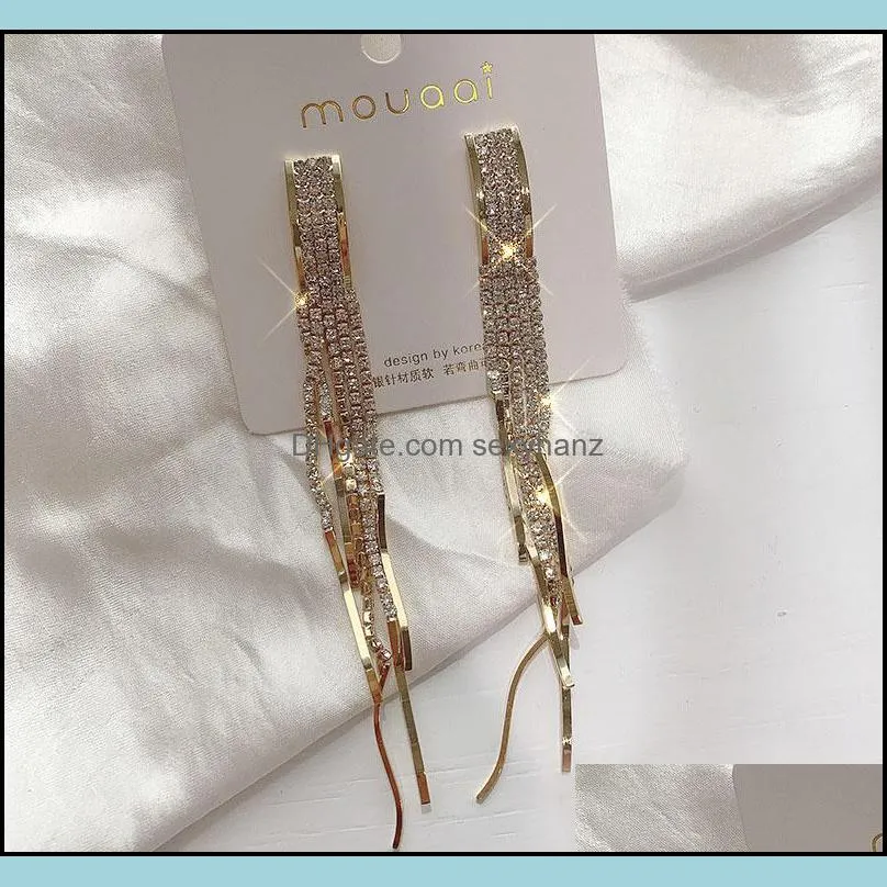 s1963 fashion jewelry s925 silver post earrings geometric rhinstone tassels long stud earrings
