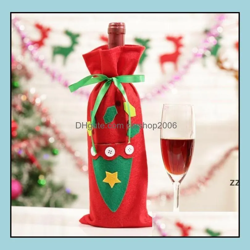 Festlig festtillbehör Hem Gardensanta Claus Juldekorationer Rödflaska är väskor Santa Champagne Vinväska Xmas Present 30 * 15cm HWA7442