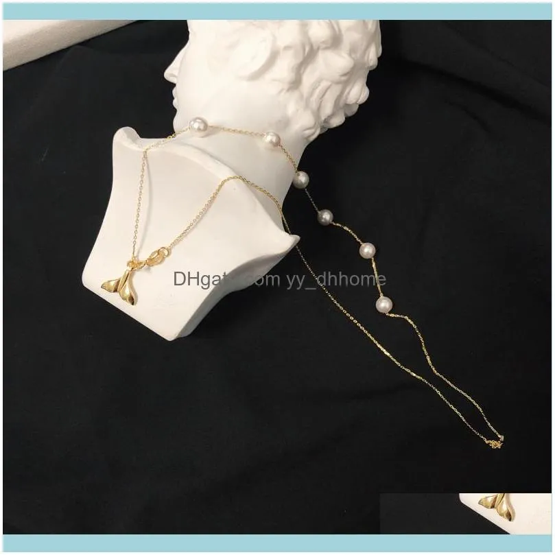 Pendant Necklaces Dainty Mermaid`s Tail Modelling Long Necklace For Women Elegant Simple Decorated Multiple Pearl Layered Boho