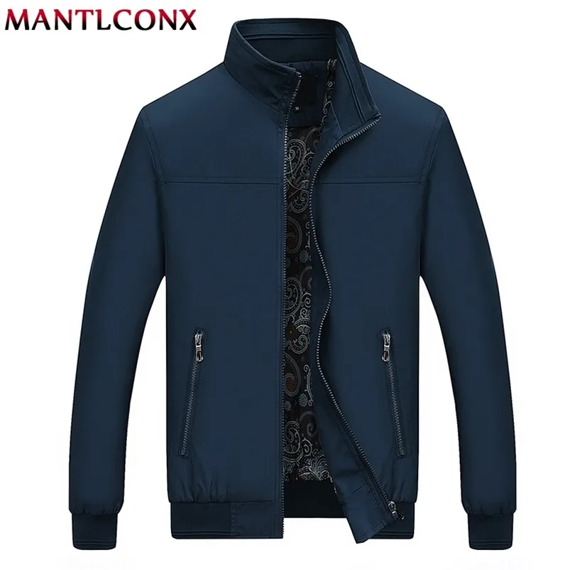 Mantlconx Spring Casual Brand Mens Jackor och Coats Stand Collar Zipper Man Ytterkläder Män Jacka Black Herrkläder 210819
