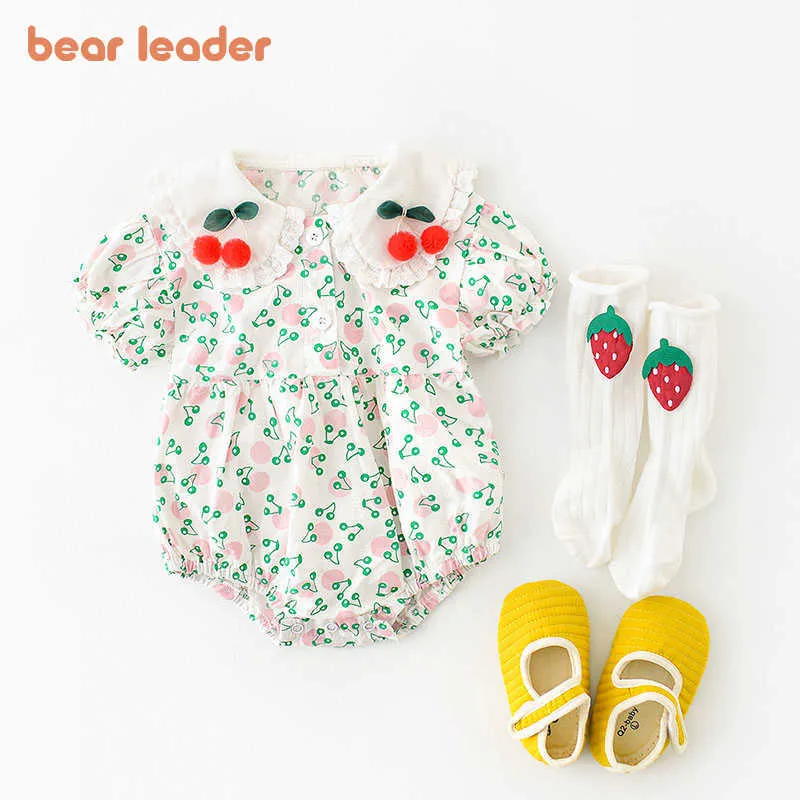 Bear Leader Born Baby Flowers Tute casual Fashion Infant Girls Summer Cherry Pagliaccetto Bebes Ruffles Tuta 0-2 anni 210708