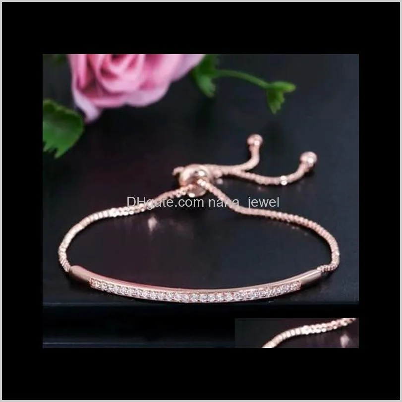 Charm Bracelets Jewelryadjustable Bracelet Bangle For Women Captivate Bar Slider Brilliant Cz Rose Gold Color Jewelry Pulseira Feminia Drop