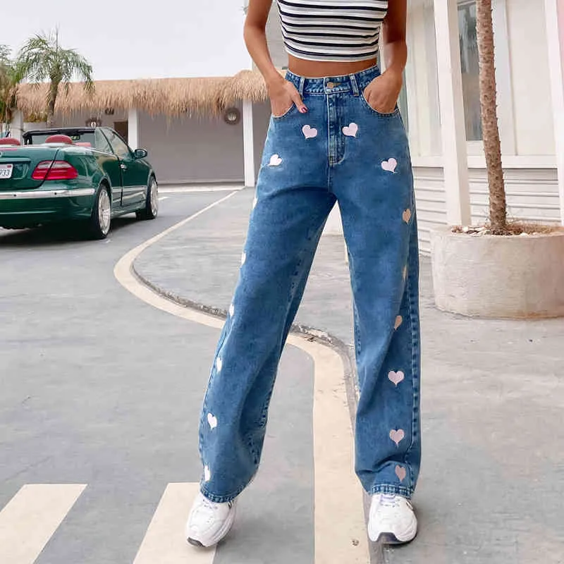 Jeans Donna Larghi Vita Alta Gamba Dritta, Pantaloni Denim Comodi Con Tasche, Casual Streetwear Vintage, Jeans Elasticizzati Per Ragazza, Colore Blu Chiaro