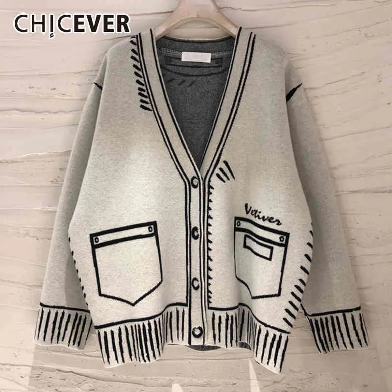 Chocever camisolas soltas casuais para mulheres impressão v pescoço manga comprida plus size elegante cardigans feminino moda estilo estilo