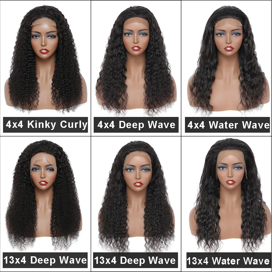 34 36 Human Hair Lace Closure Front Wigs With Frontal 180% Density Brazilian Straight Kinky Curly Body Deep Water Wave Headband Wig for Women Transparent Pre Plucked