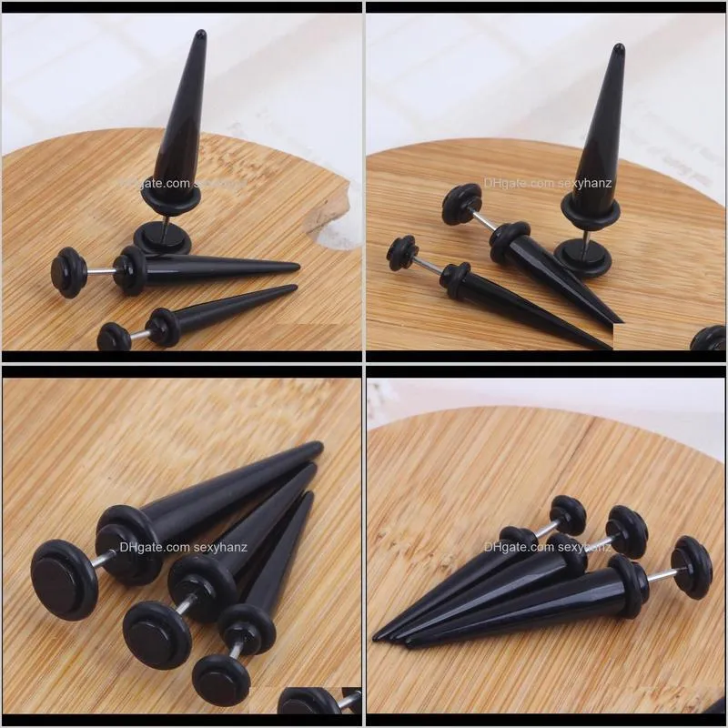 black uv acrylic fake ear plugs stretcher earring taper spike cheater expander 60pcs 3 size earing stud piercing