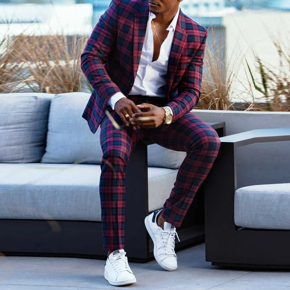 Burgundy Mens Smart Casual Plaid Suits For Men With Back Split And Plaid Design For Spring And Autumn X0909 From Davidsmenswearshop02 46.82 DHgate.Com