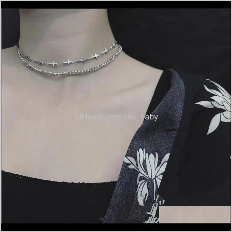 ins metal cold wind cross double-layer short necklace collar new choker
