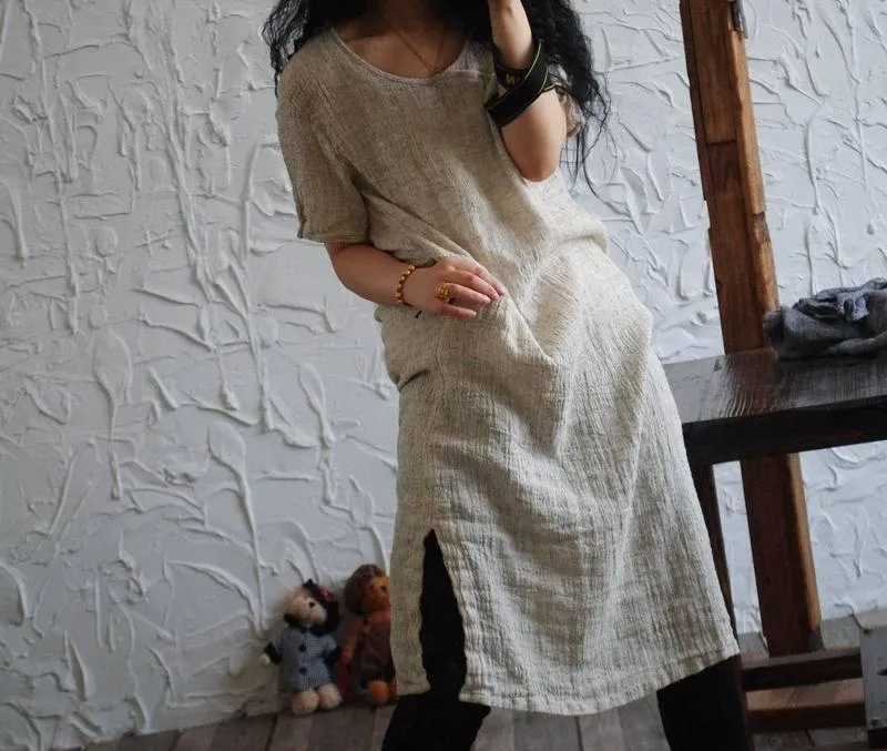 Casual Summer Linen Dress with Short Sleeves and O-Neck for Women  Knee-Length AC3758 from Dhgate Basic & Casual Dresses - price 47.4