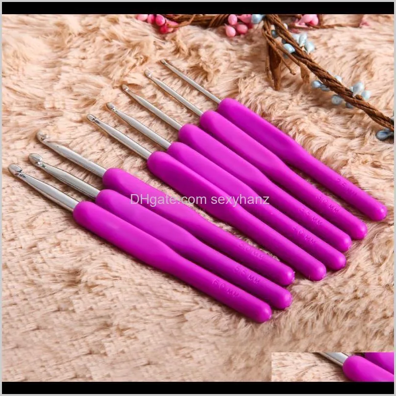 aluminum crochet hooks sewing accessories plastic handle crochet hook knitting needle 2.5-6mm diy art crafts 8 sizes1